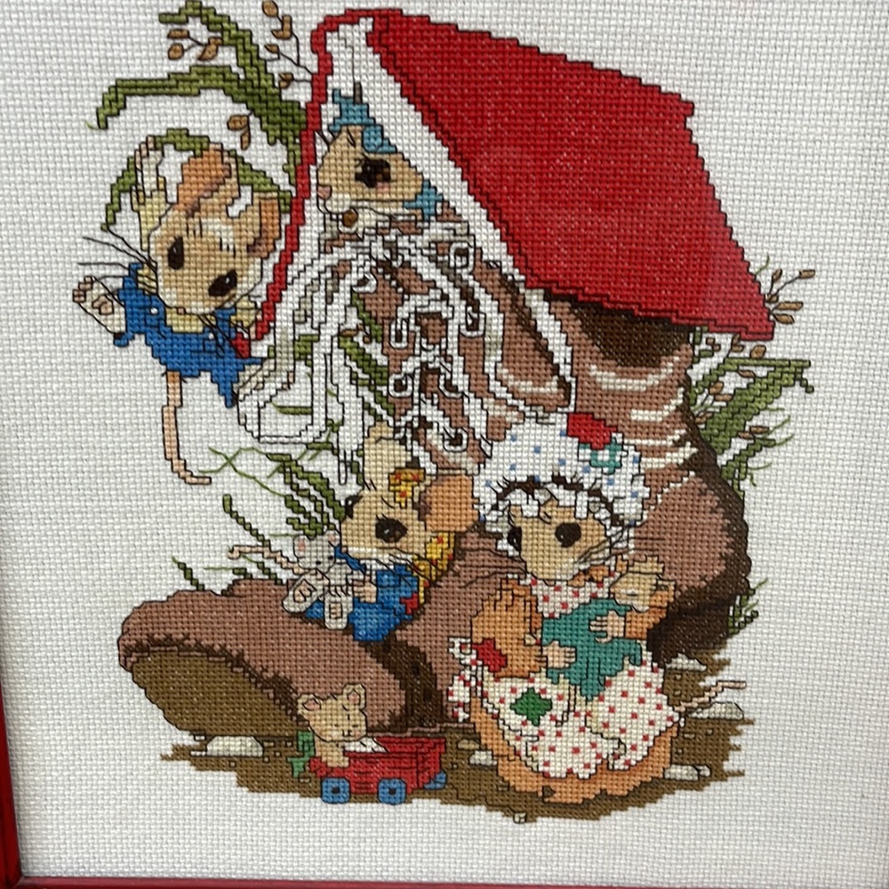 Vintage cross stitch needlepoint childs room nursery wall art - Picture 2 of 3